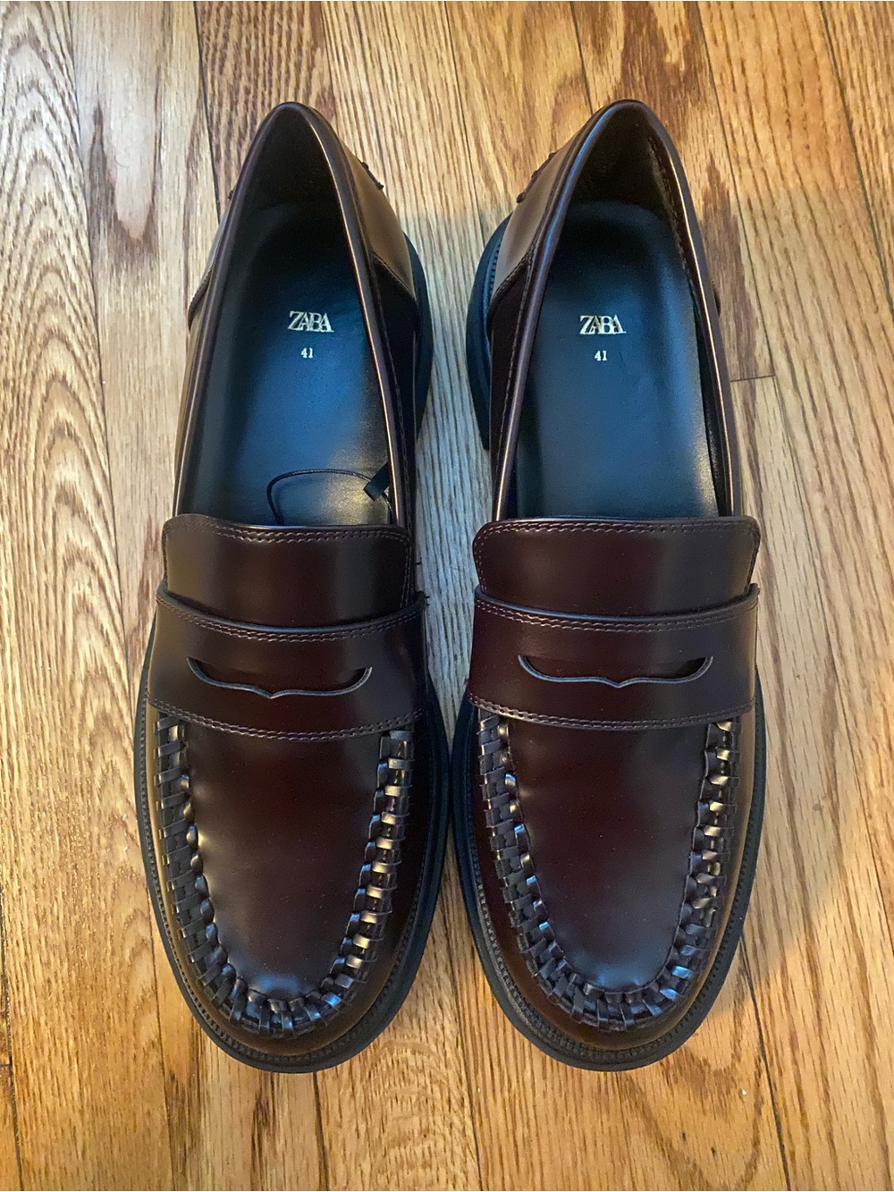 Zara Womens Oxblood Woven Penny Loafers New Without Tags